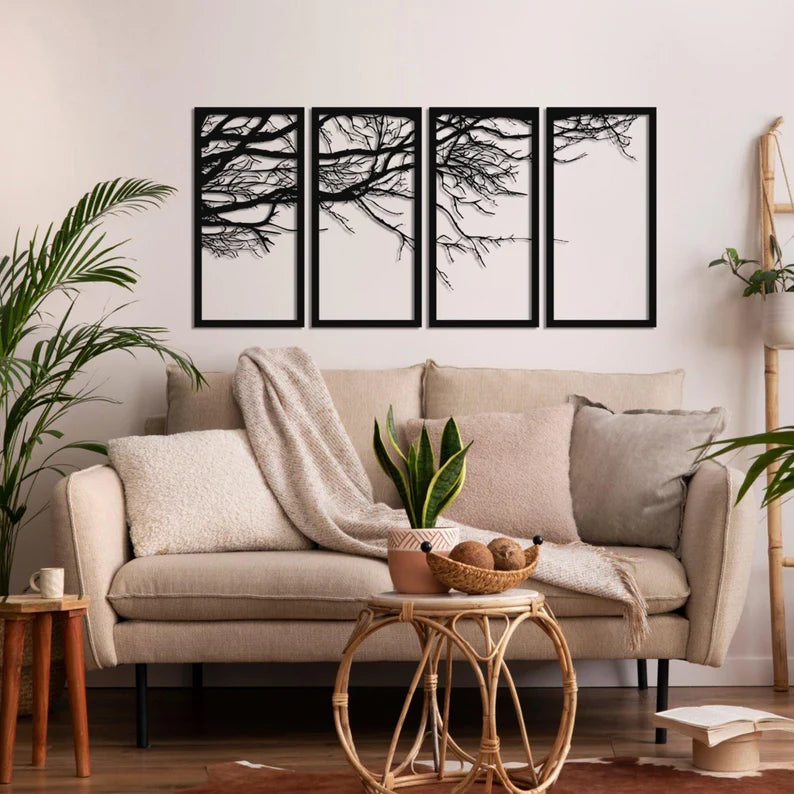 Metal Wall Art 4 Panels Tree of Life Decor Metal Tree