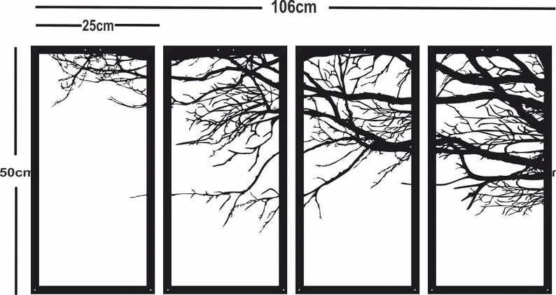 Metal Wall Art 4 Panels Tree of Life Decor Metal Tree