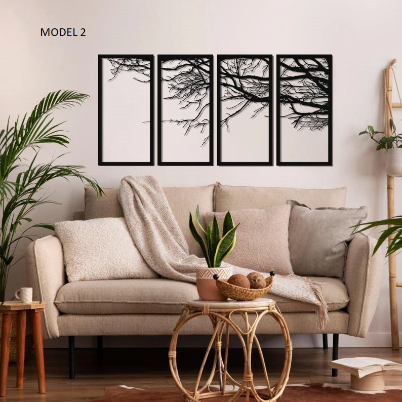 Metal Wall Art 4 Panels Tree of Life Decor Metal Tree