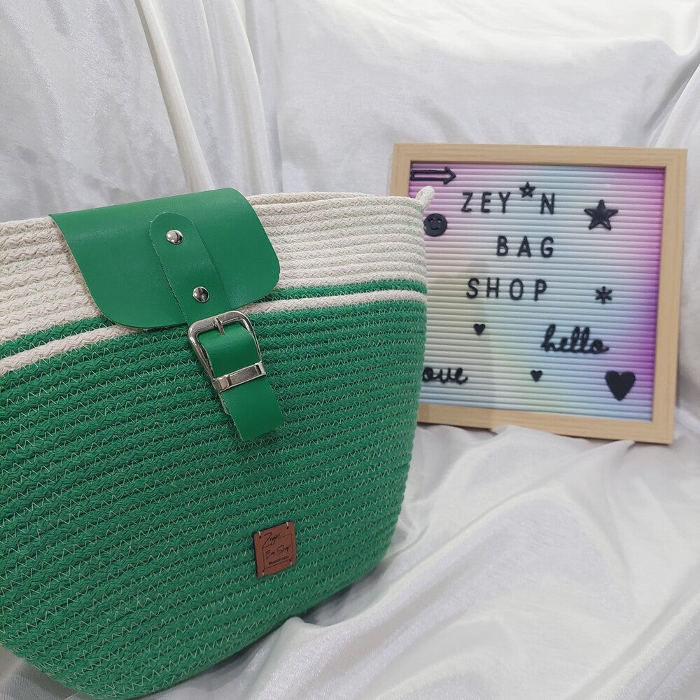 Green Summer Cotton Bag, Hand Women Bag,Vintage