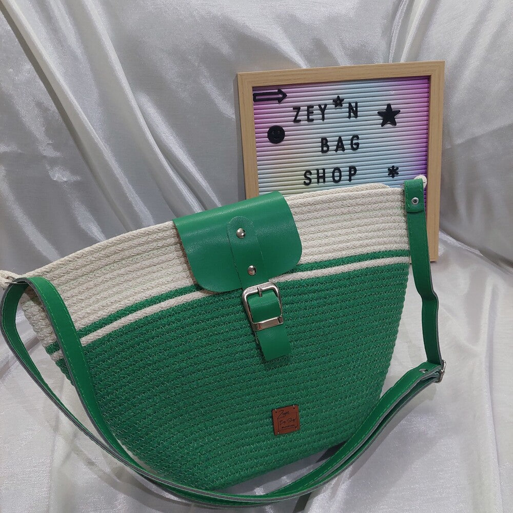 Green Summer Cotton Bag, Hand Women Bag,Vintage