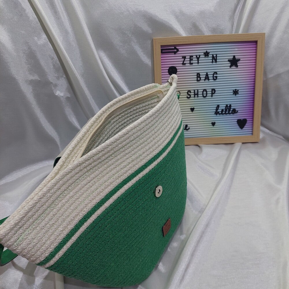 Green Summer Cotton Bag, Hand Women Bag,Vintage