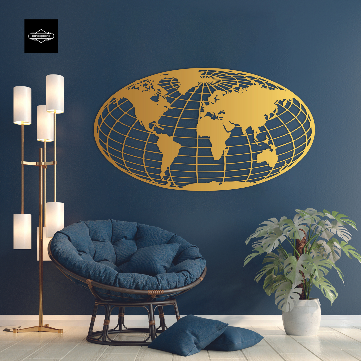 World Map Globe Home Metal Wall Decoration