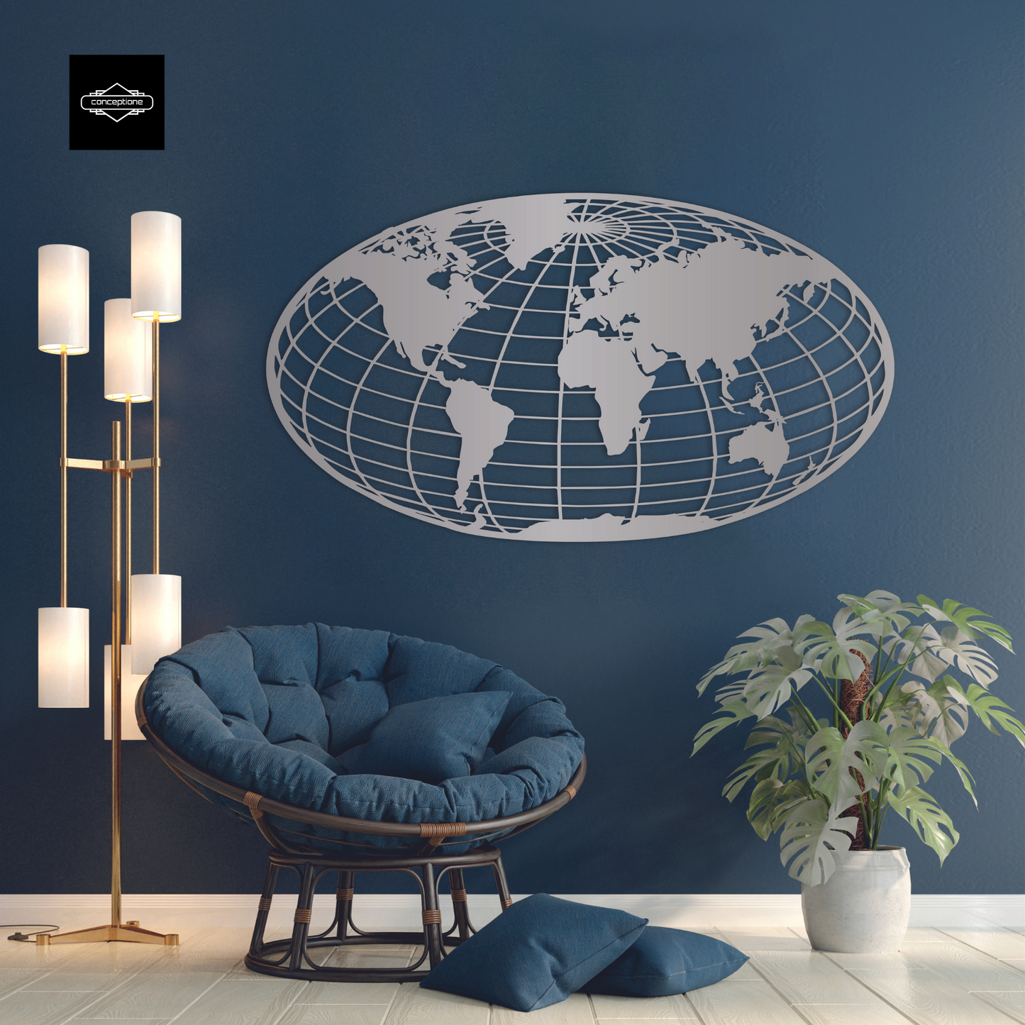 World Map Globe Home Metal Wall Decoration