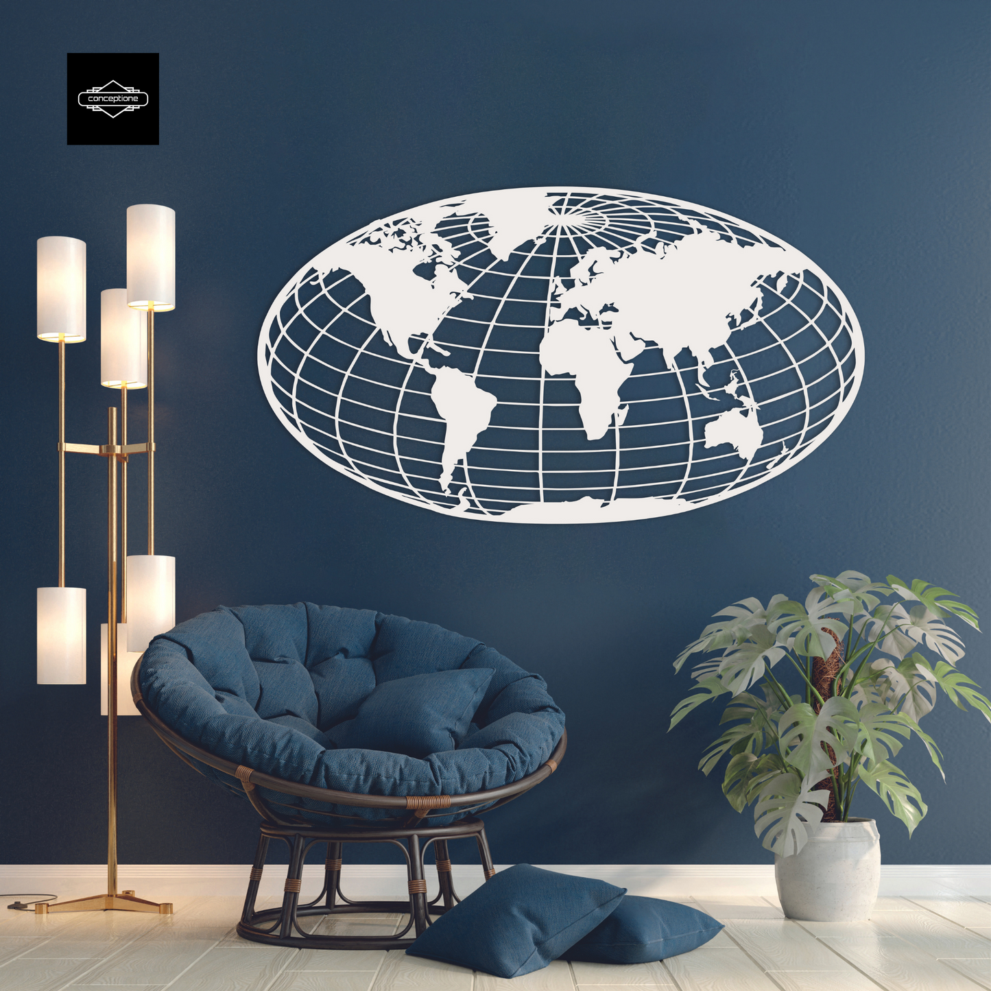 World Map Globe Home Metal Wall Decoration