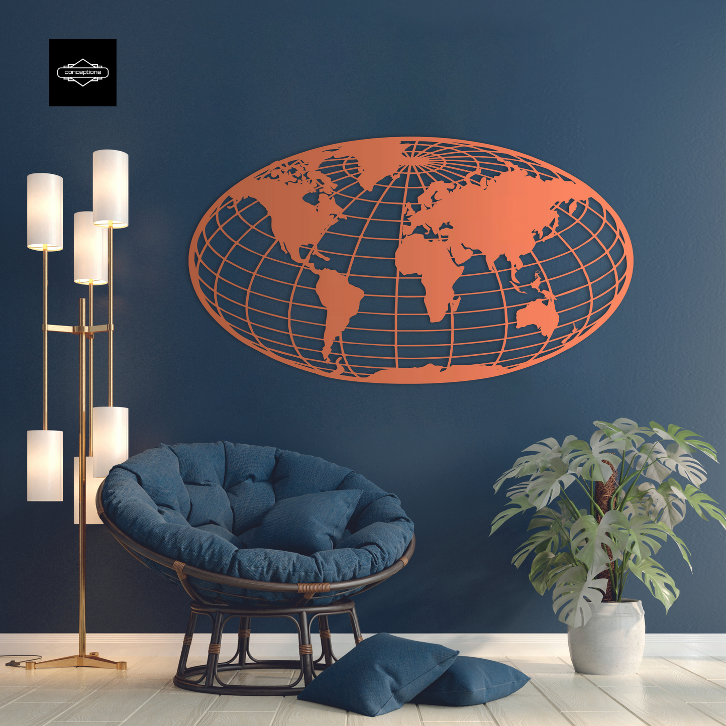 World Map Globe Home Metal Wall Decoration