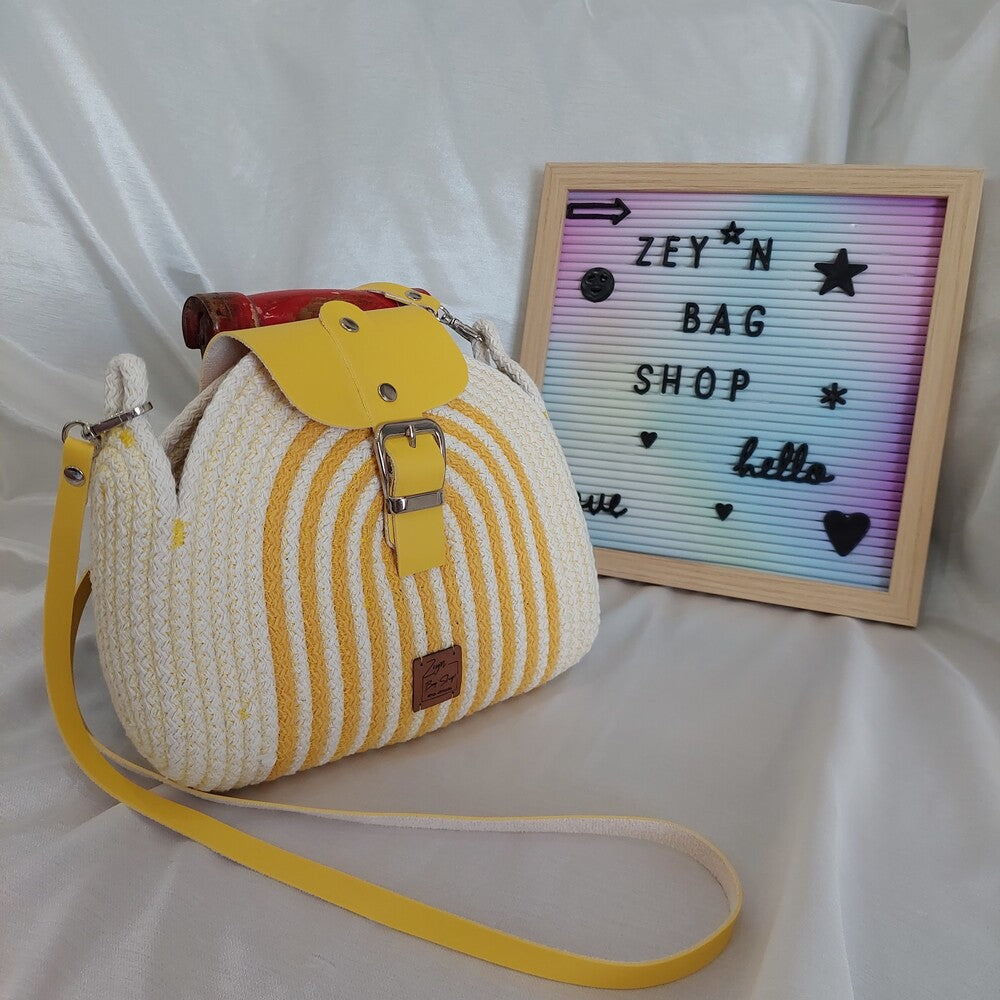 Yellow Cotton Bag, Hand Women Bag,Vintage